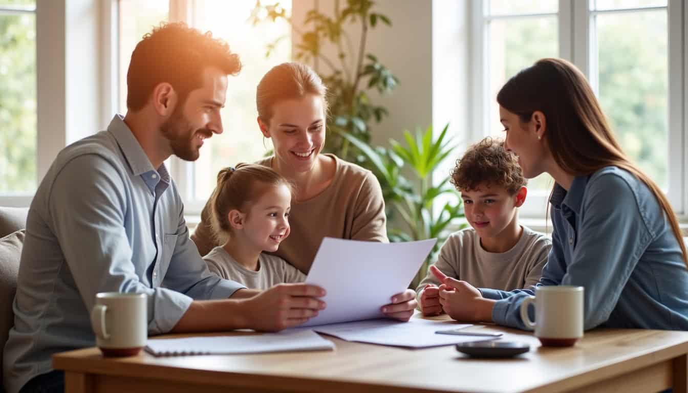Famille examinant un devis de monte-escalier à Iffendic
