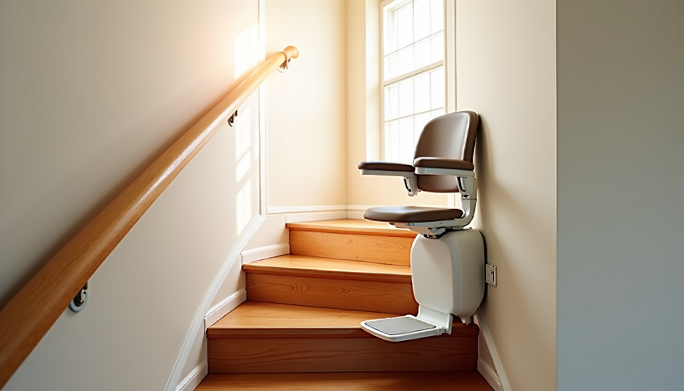 Monte-escalier tournant installé sur un escalier avec virage à Igney