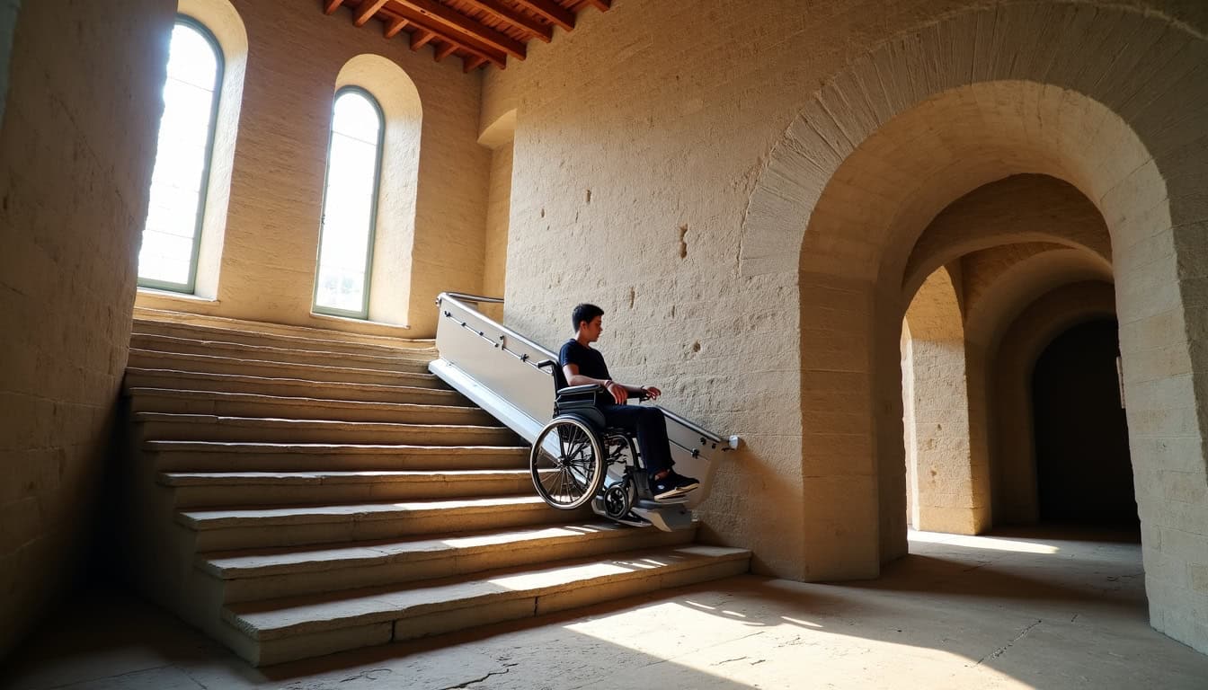 Monte-escalier installé dans un château historique à Sévignac