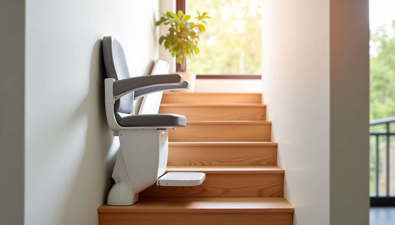 Monte-escalier installé dans un escalier intérieur, intégré de manière discrète à l