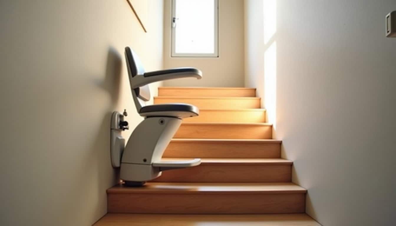 Monte escalier installé dans une maison à Arpajon-sur-Cère, escalier intérieur droit avec siège ergonomique