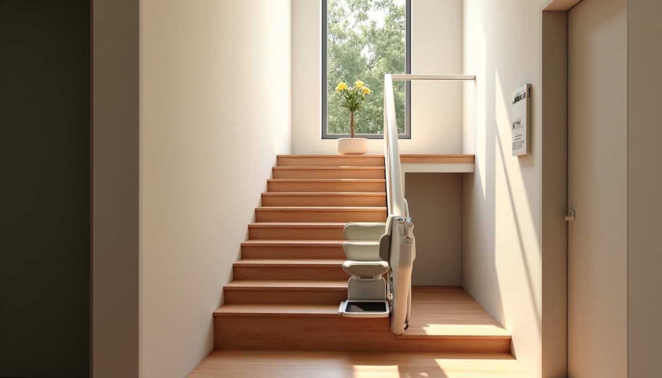 Monte-escalier installé dans une maison à Souvigny, escalier intérieur droit