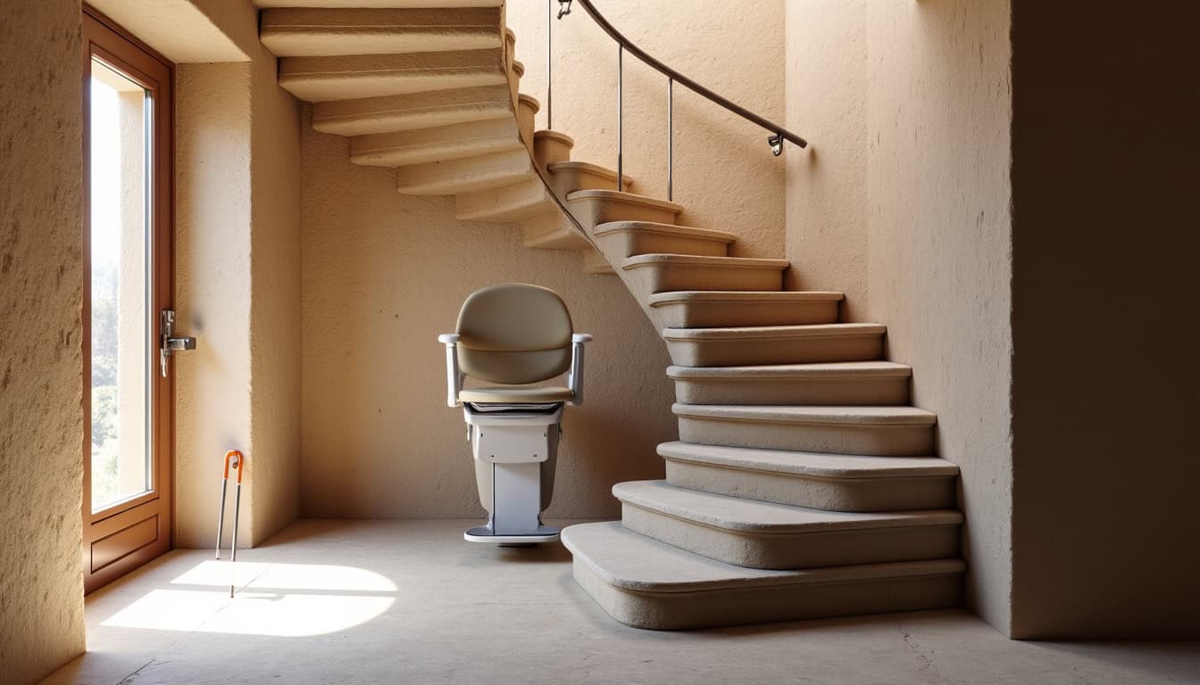 Monte-escalier installé dans une maison ancienne à Bonny-sur-Loire avec escalier en colimaçon