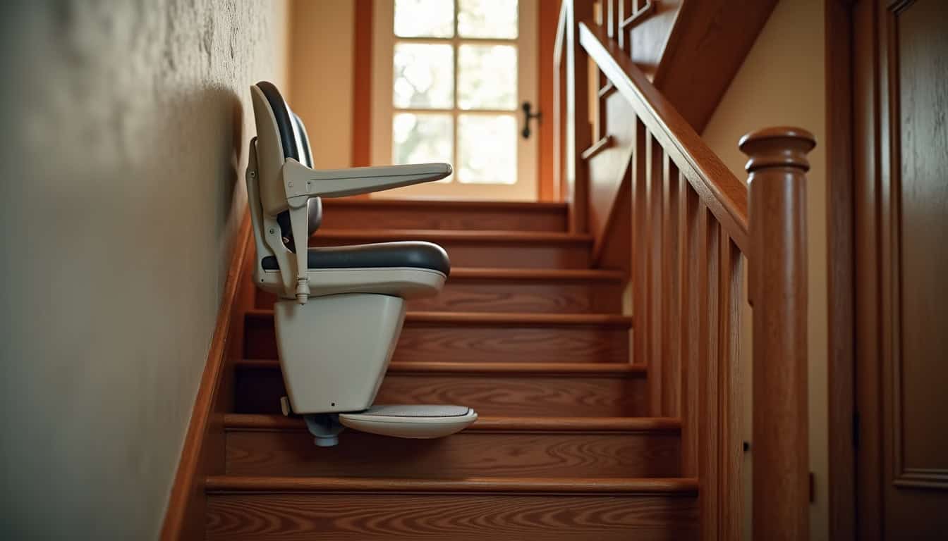 Monte-escalier installé dans une maison ancienne à Mouchamps avec escalier en bois