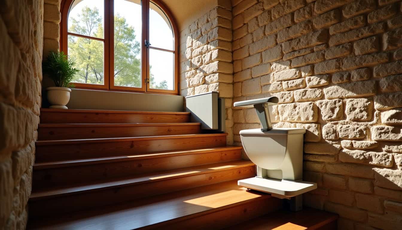 Monte-escalier installé dans une maison ancienne à Saint-Mathieu-de-Tréviers