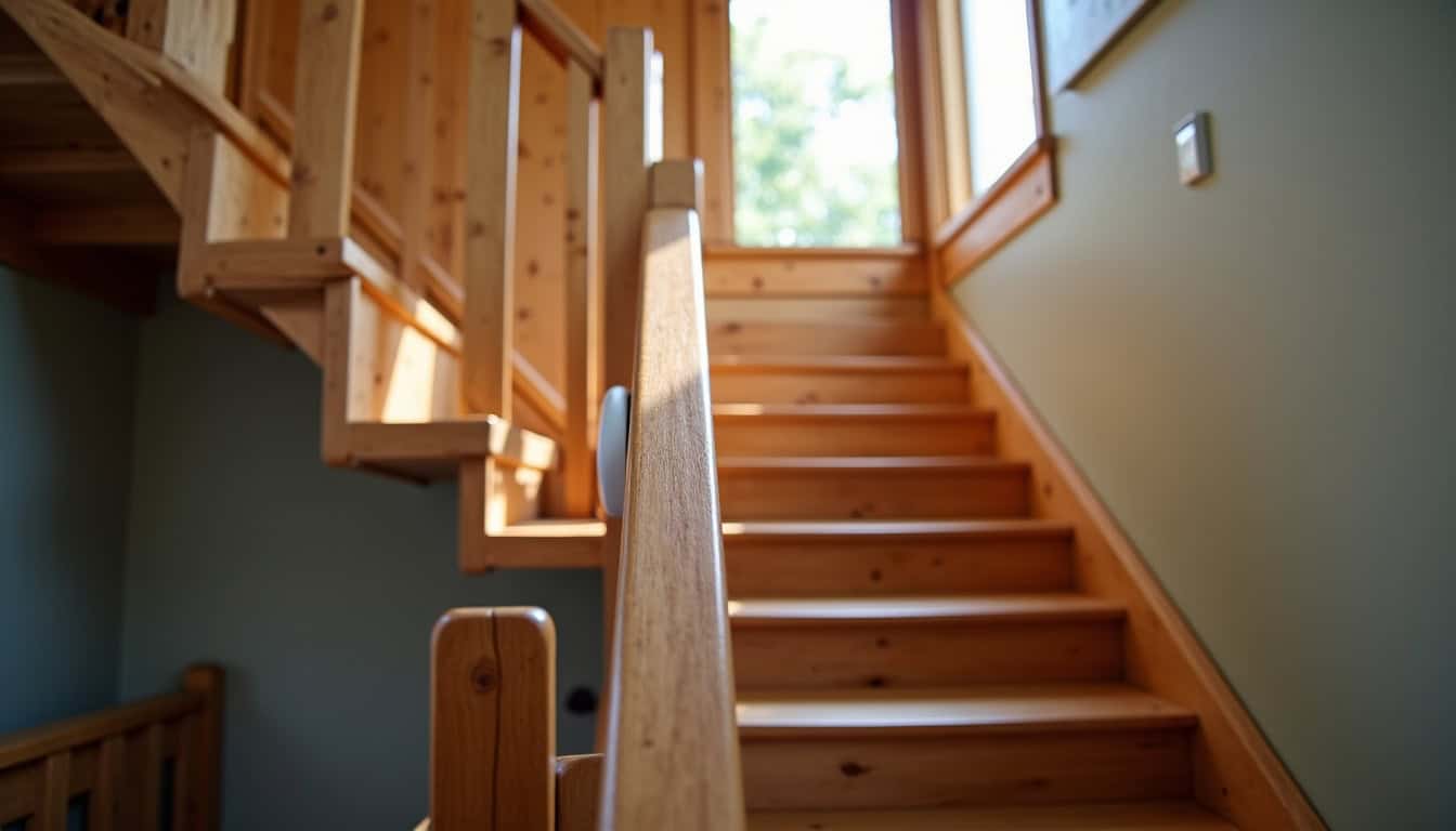 Monte-escalier installé dans une maison traditionnelle bretonne avec escalier en bois