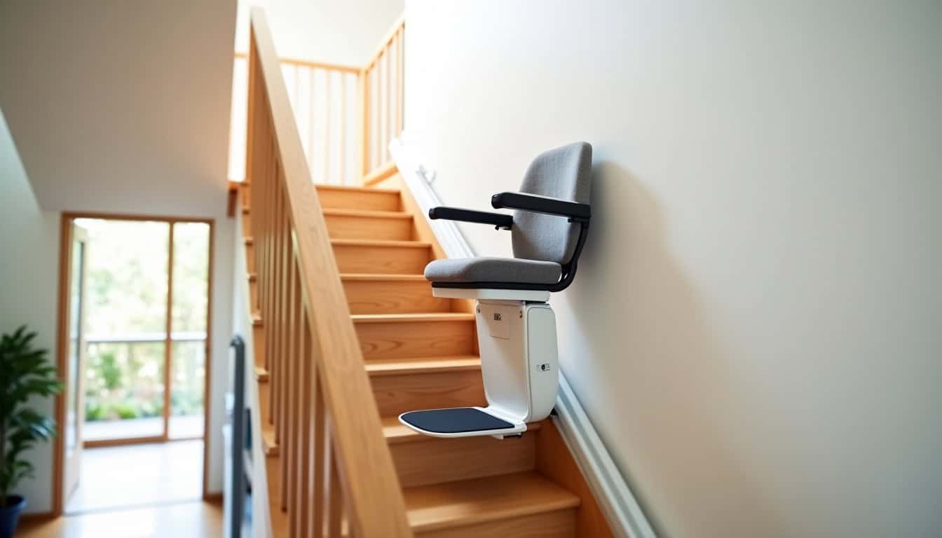 Monte-escalier installé sur un escalier droit dans une maison à Conches-sur-Gondoire