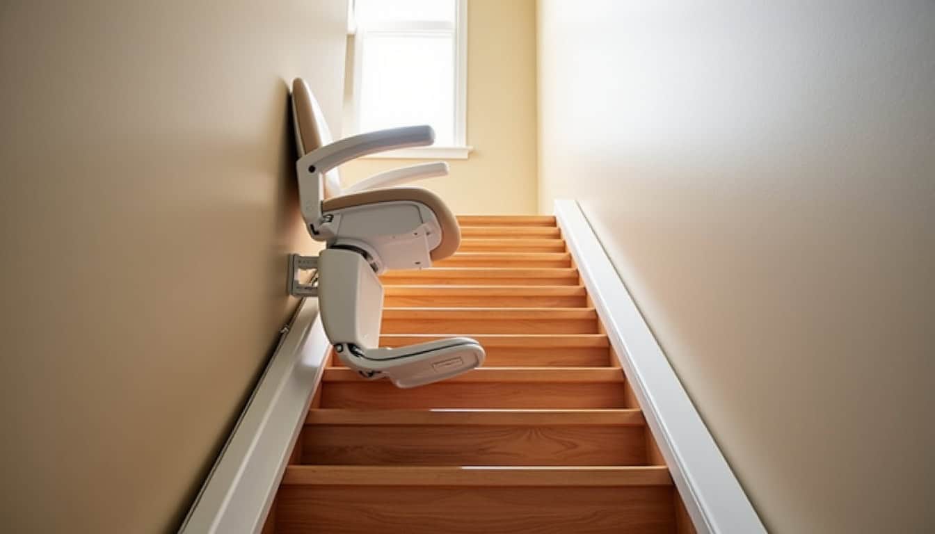 Monte-escalier installé sur un escalier droit dans une maison à Longuyon
