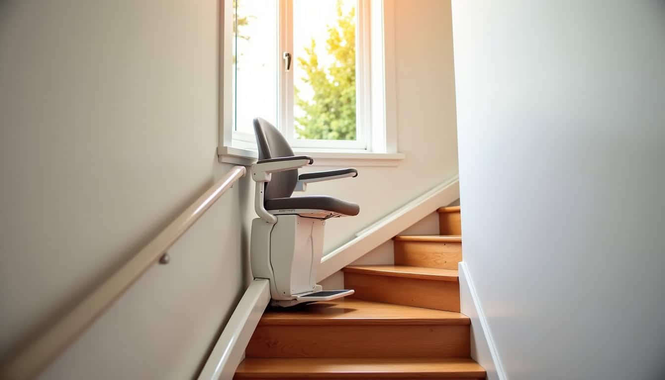 Monte-escalier installé sur un escalier droit dans une maison à Viesly