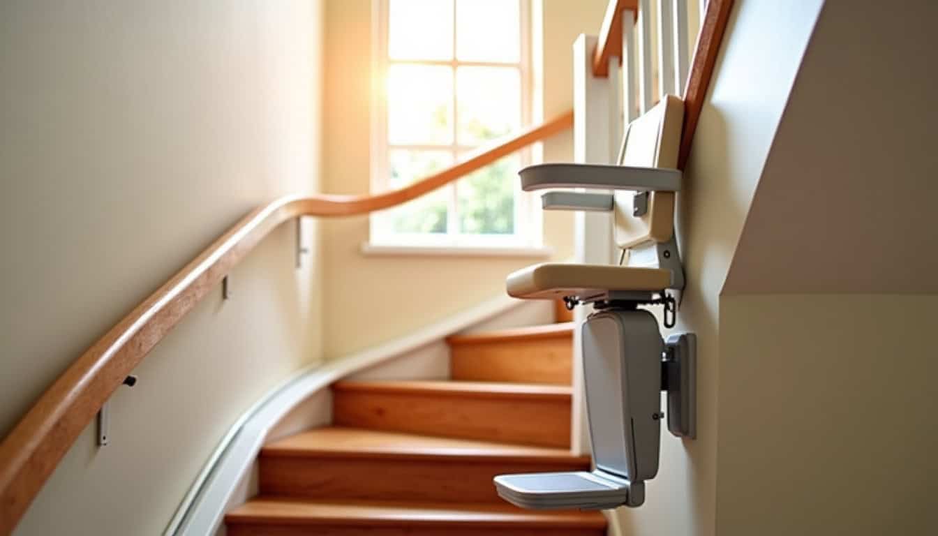 Installation d'un monte-escalier sur un escalier tournant dans une maison ancienne de Labarthe-Rivière