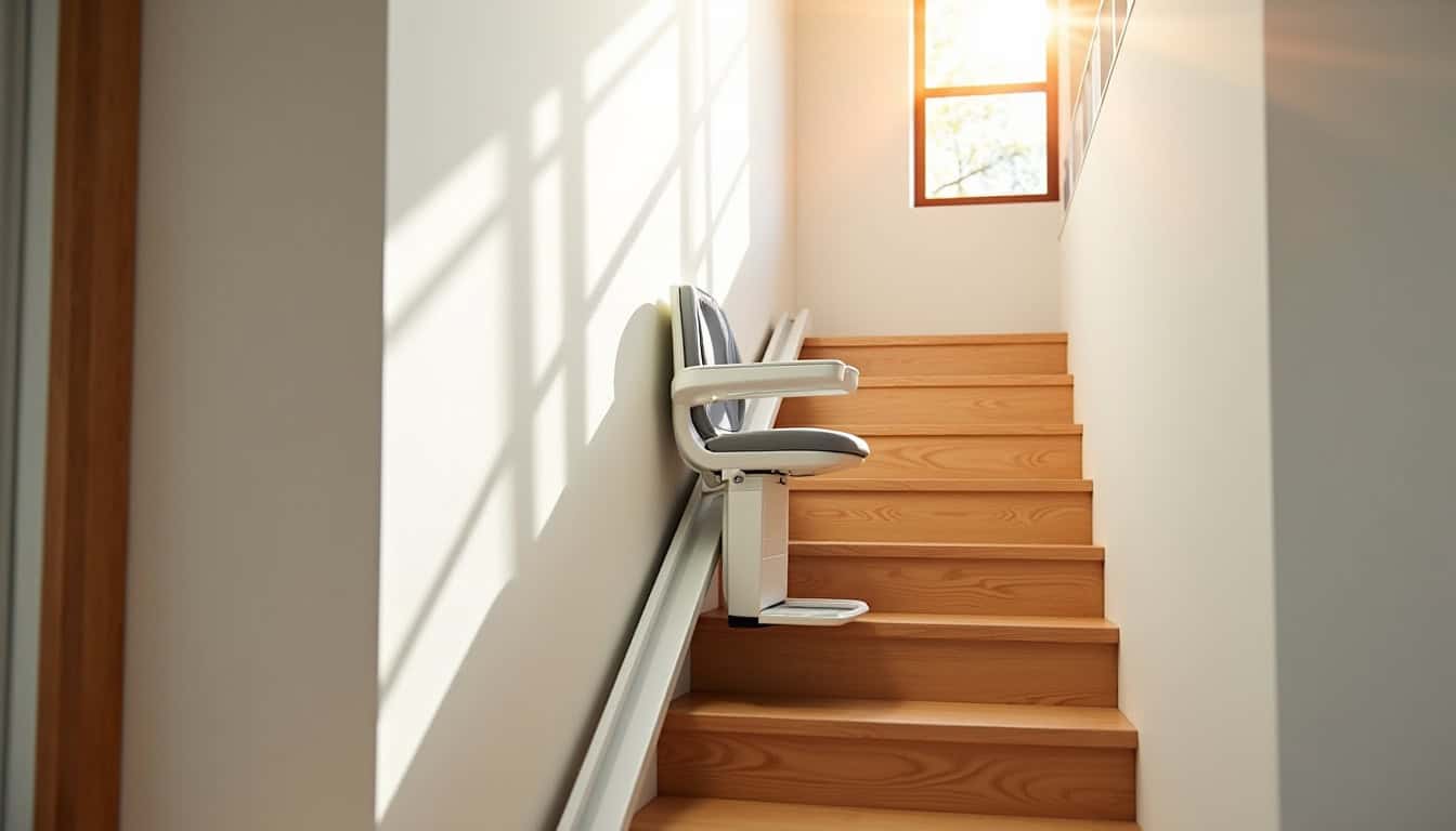 Monte-escalier droit installé dans une maison à Lacourt-Saint-Pierre