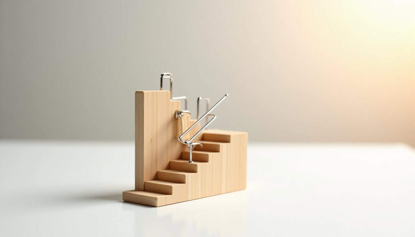 Installation d'un monte-escalier dans une maison à Larressore, avec un technicien en train de fixer le rail sur un escalier en bois