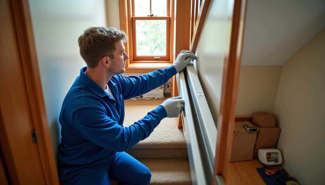 Technicien en train d’installer un monte-escalier à Laval