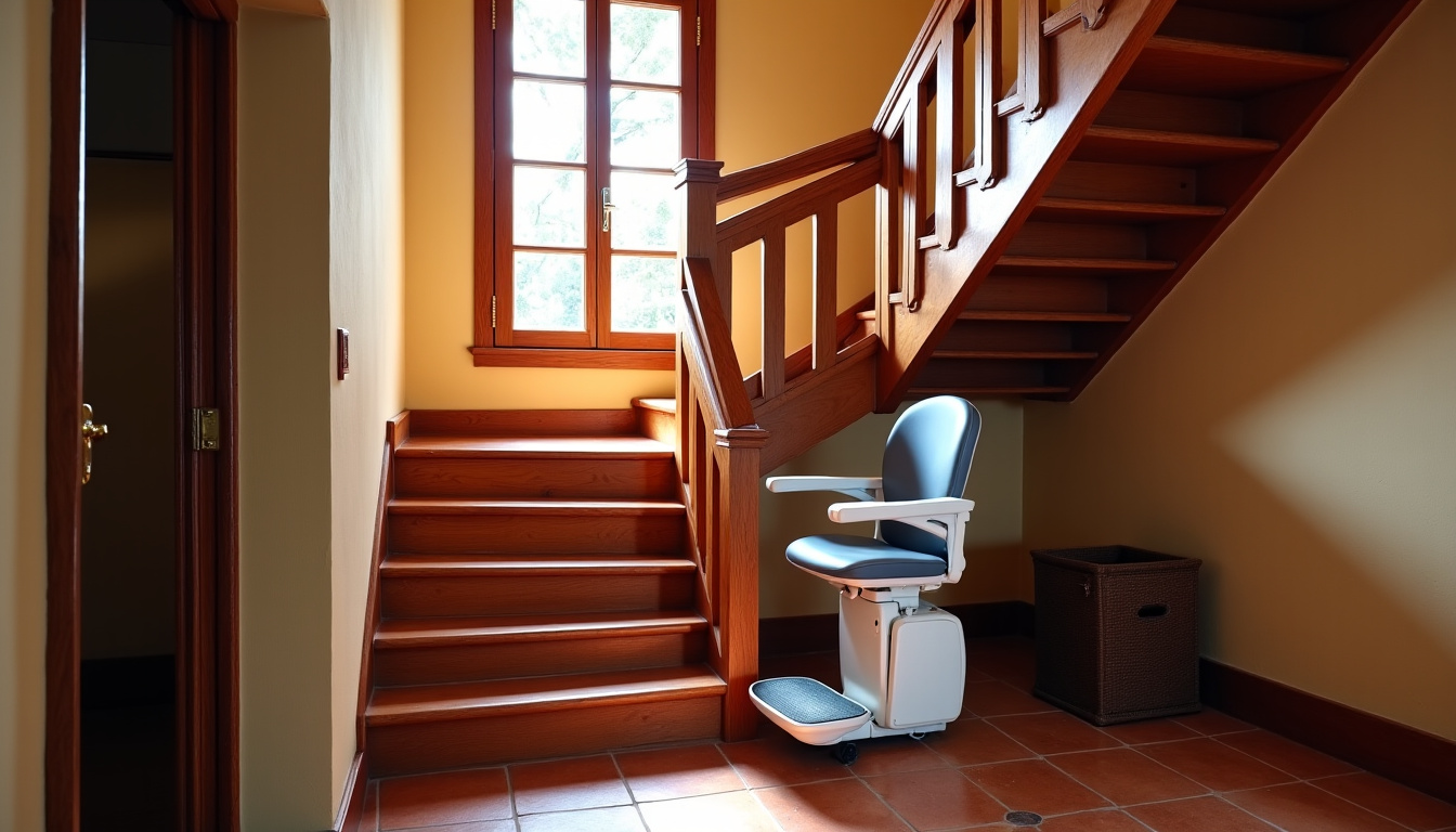 Monte-escalier installé dans une maison traditionnelle de Levet avec escalier droit