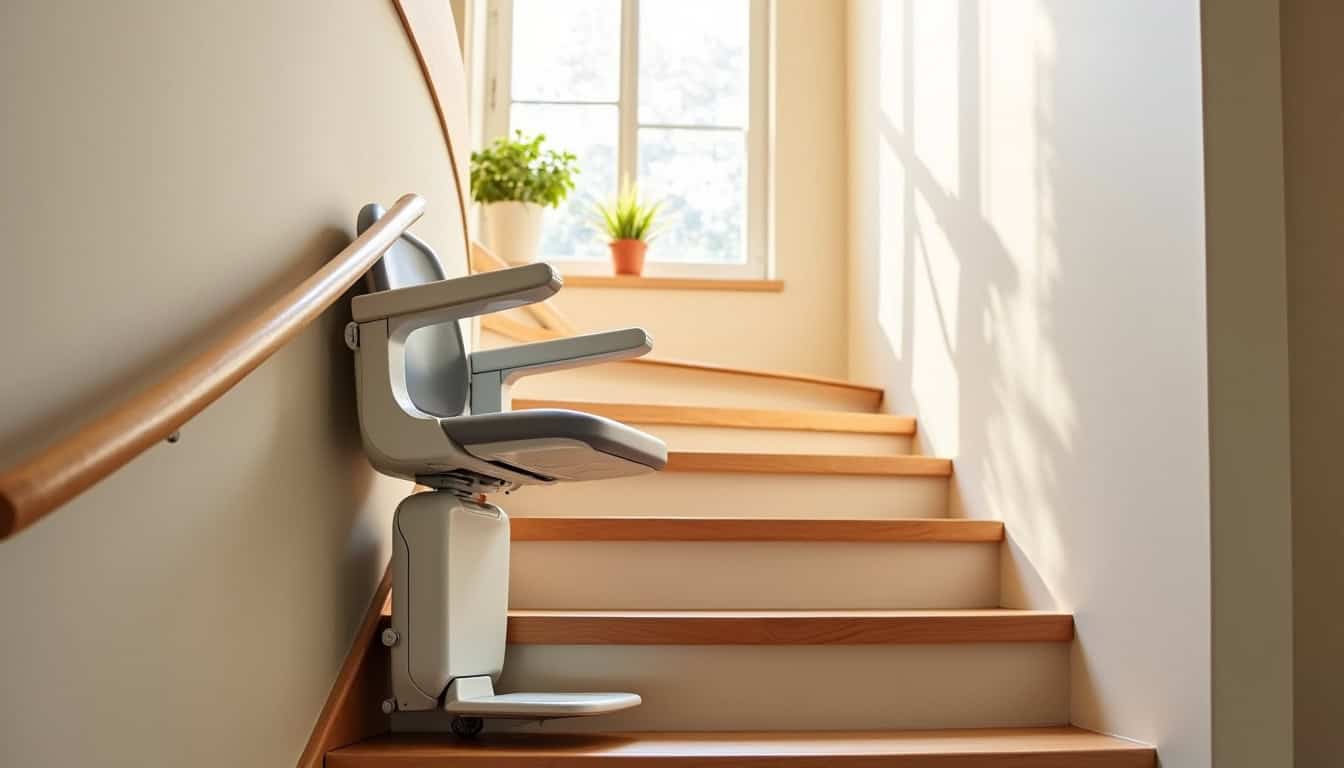 Monte-escalier tournant installé dans un escalier avec virage à Marles-les-Mines