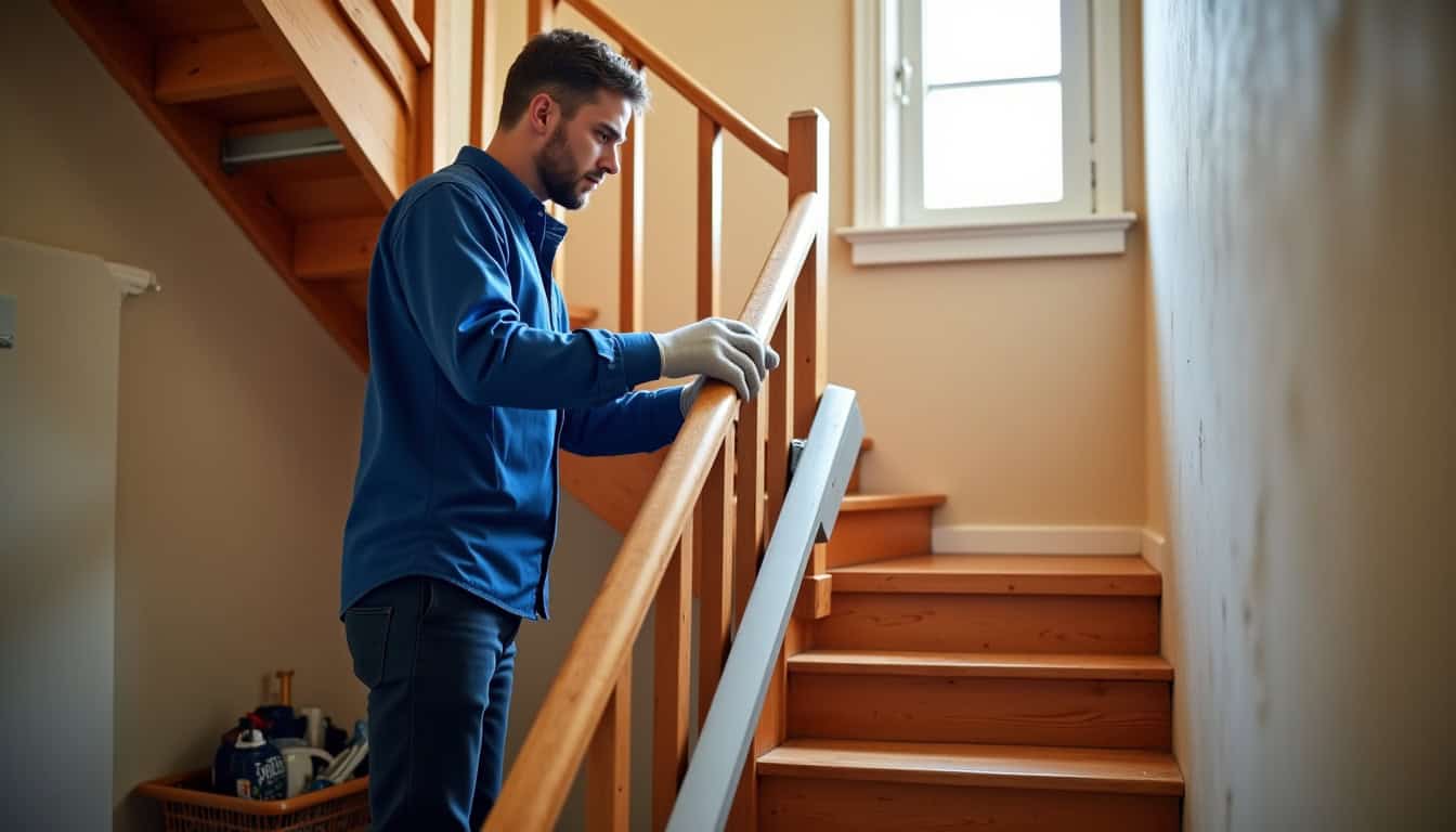 Technicien en train d’installer un monte-escalier dans une maison à Montmorot