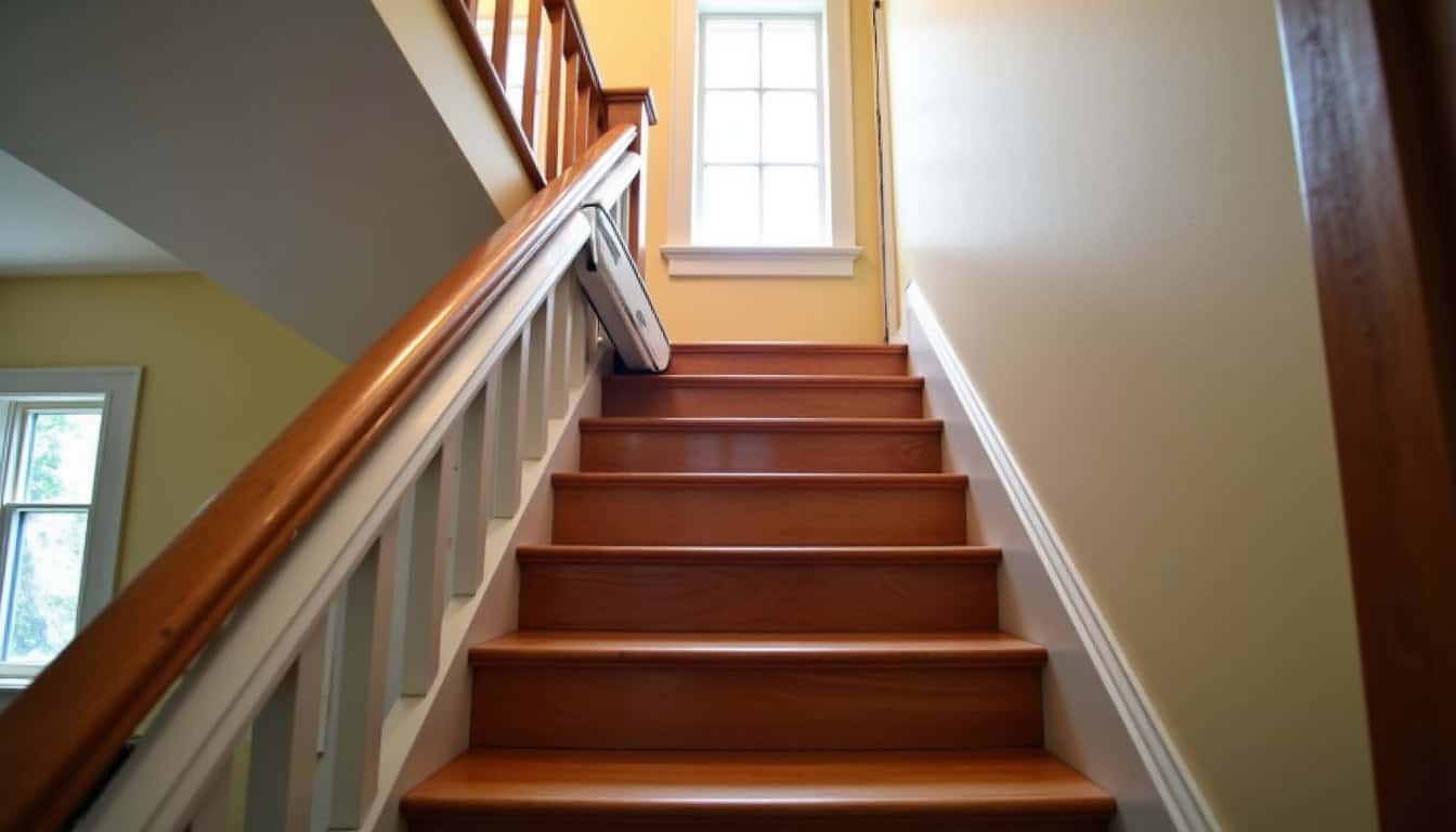 Monte-escalier droit installé dans une maison à Pipriac, escalier traditionnel sans virage