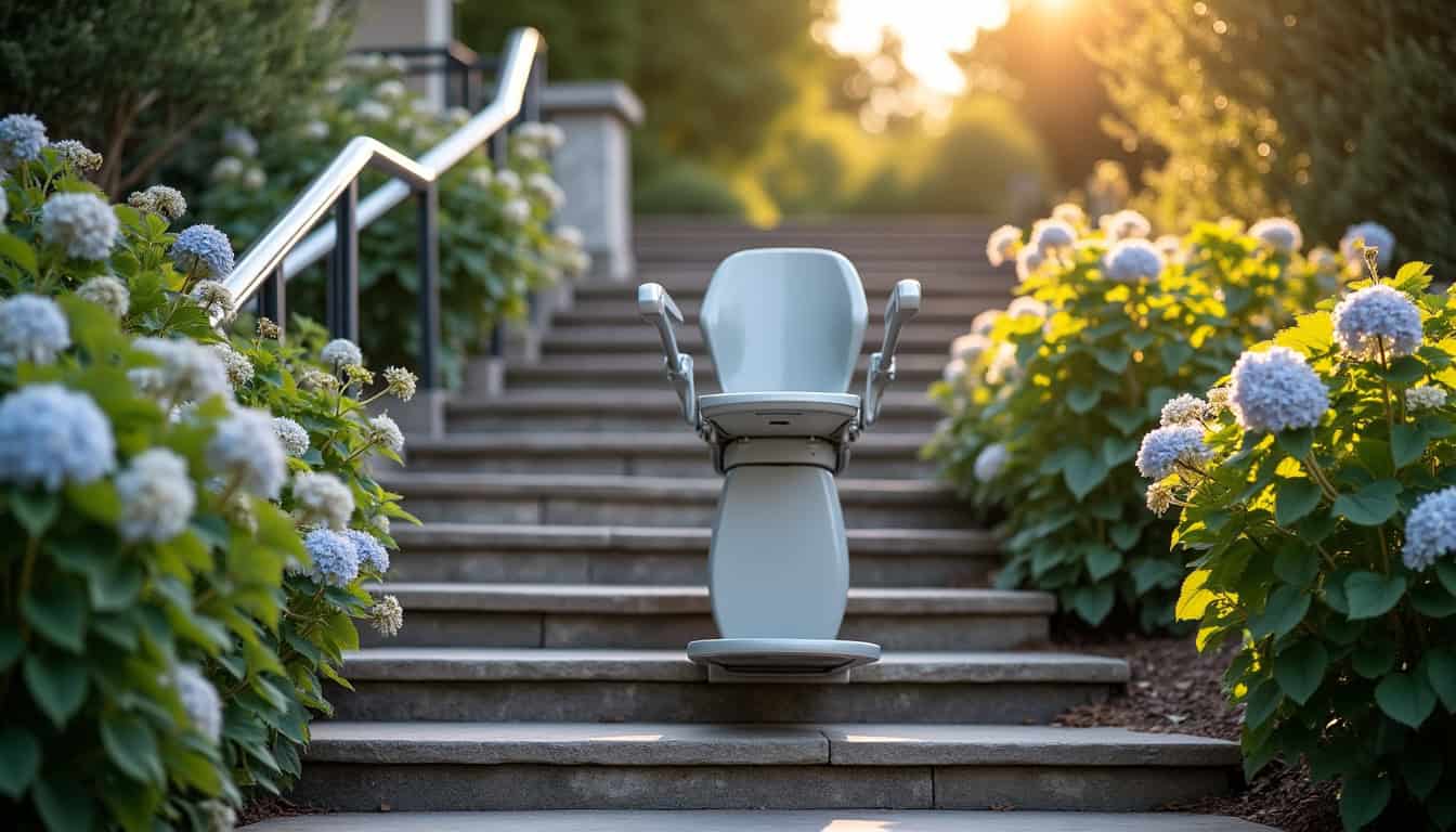 Monte-escalier extérieur installé sur un perron à Prévessin-Moëns par un artisan local