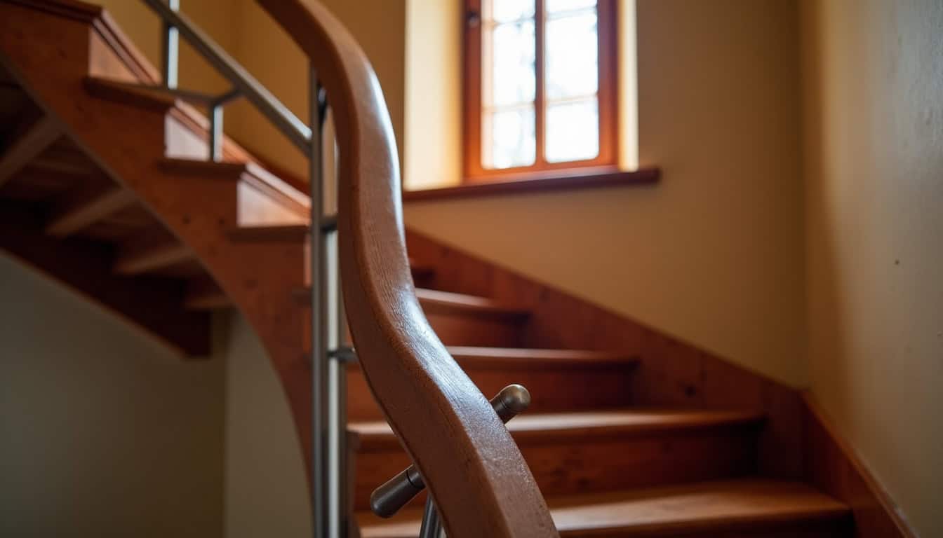 Monte-escalier tournant installé dans un escalier ancien à Quévreville-la-Poterie