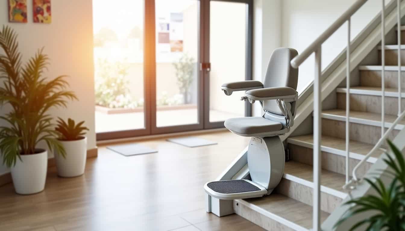 Monte-escalier reconditionné exposé dans un showroom à Bosroumois