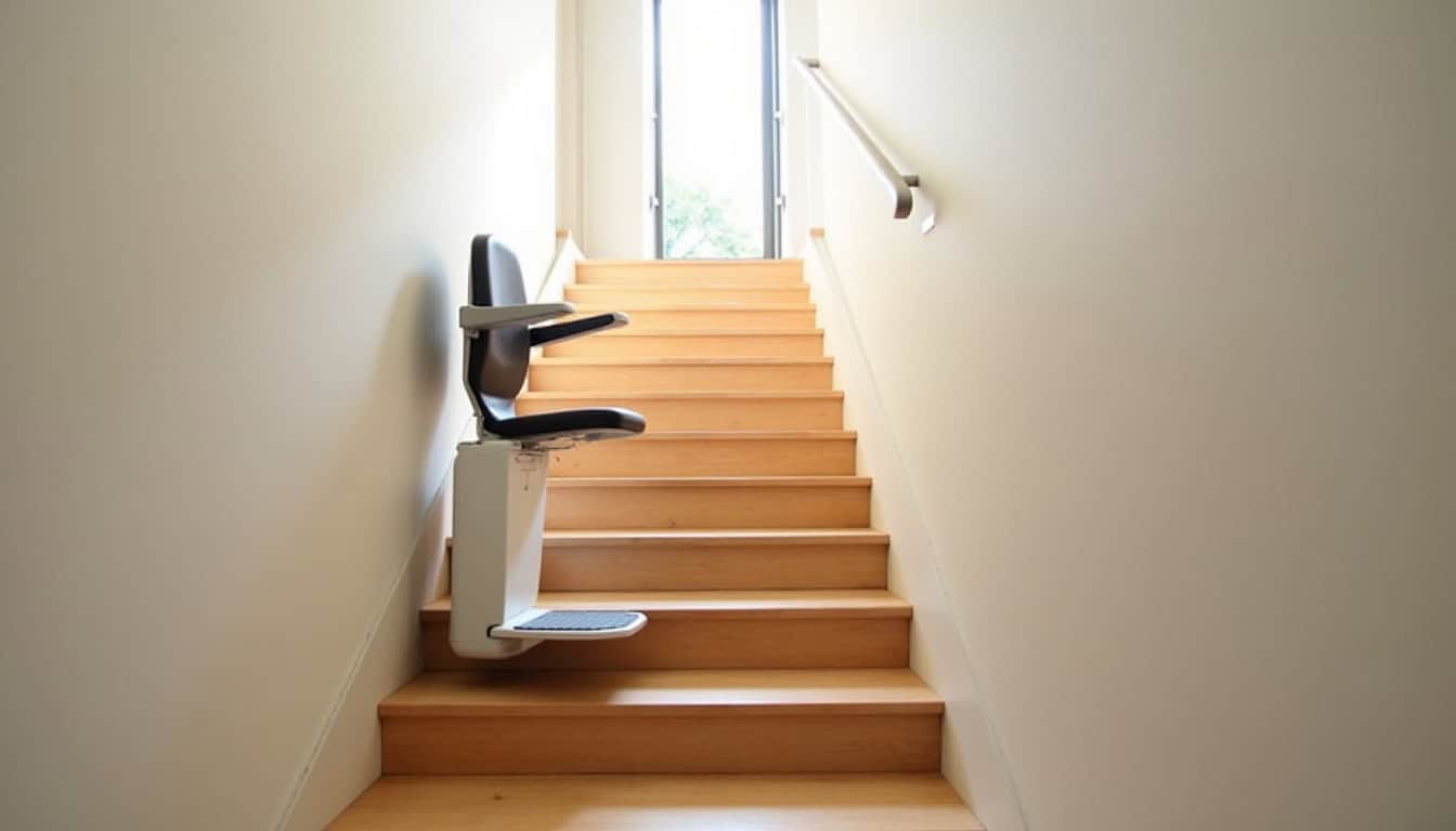 Monte-escalier replié pour dégager le passage dans un escalier à Venelles