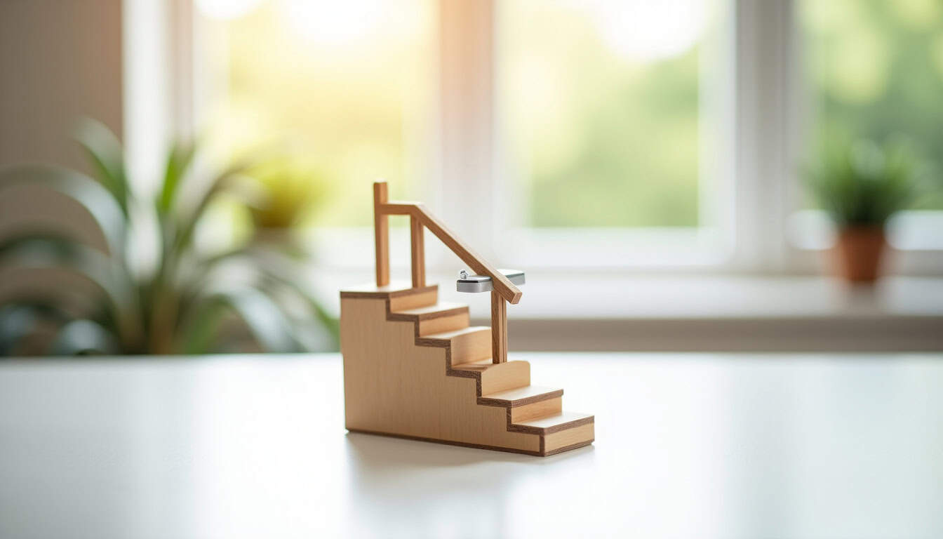 Vue d'un monte-escalier tournant en cours d'installation dans une maison ancienne de Ribemont