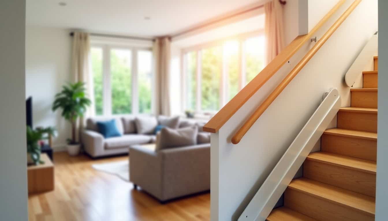 Monte-escalier tournant installé dans une maison à Saint-Julien-les-villas, adapté à un escalier avec virage