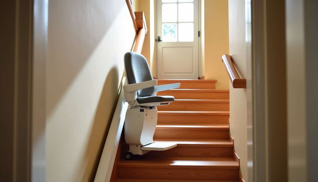 Monte-escalier installé sur un escalier droit dans une maison à Saivres