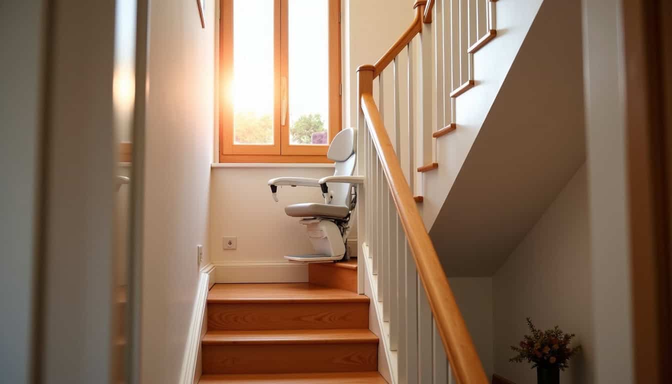 Monte-escalier droit installé sur un escalier rectiligne à Servas