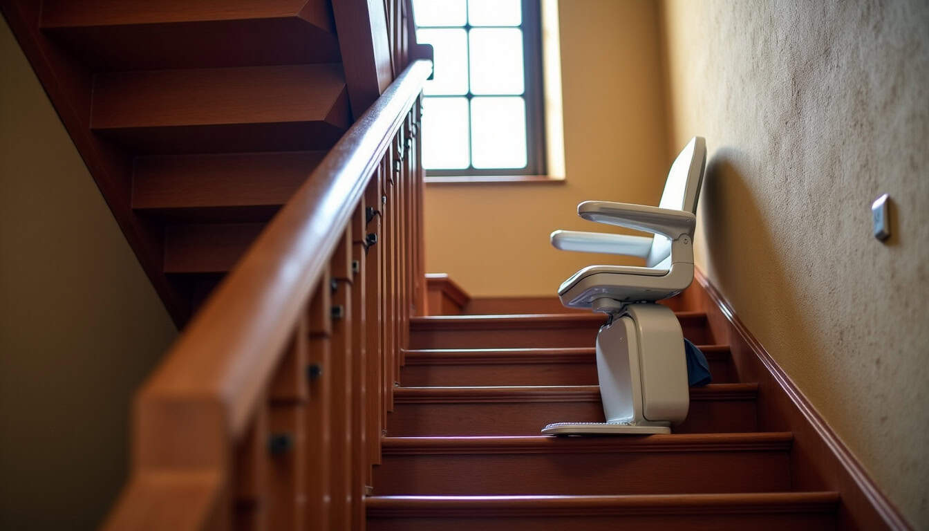 Monte-escalier Stannah installé dans une maison ancienne à Montségur-sur-Lauzon