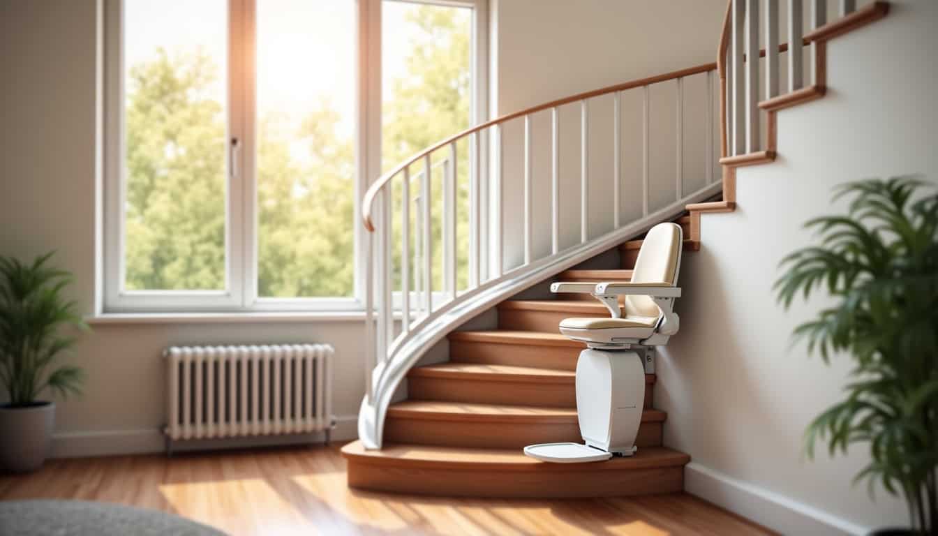 Monte-escalier tournant en cours d