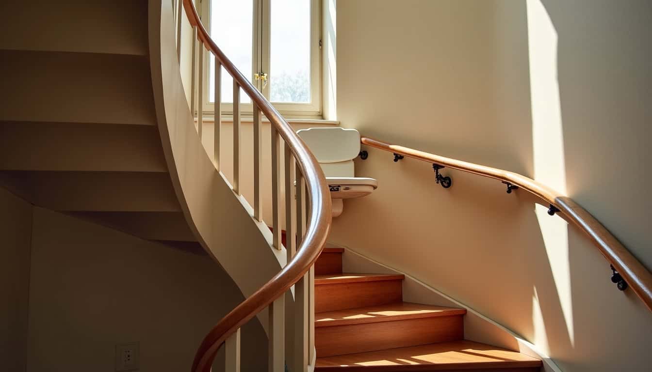 Monte-escalier tournant installé dans un escalier en colimaçon à Azay-le-Rideau