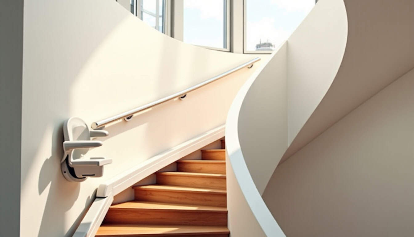 Monte-escalier tournant installé dans une maison à Arbus avec configuration d