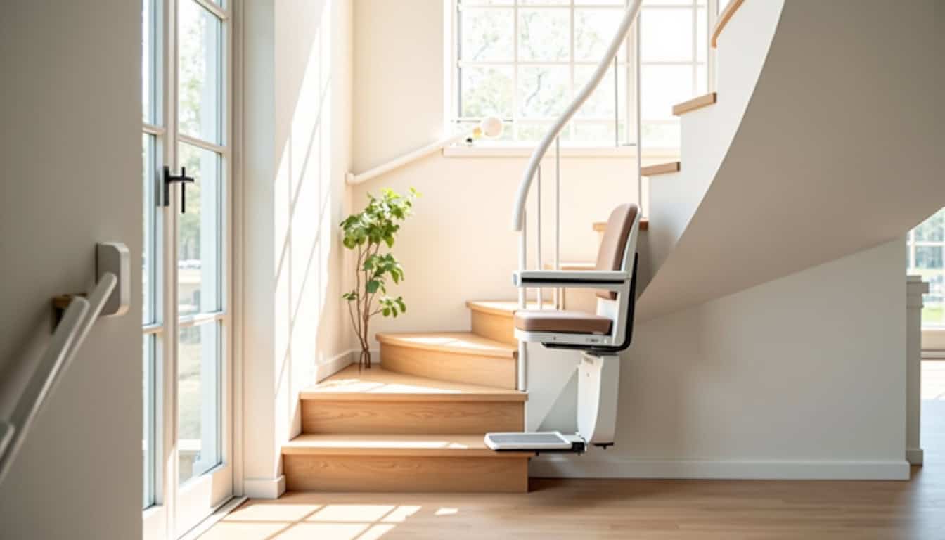 Monte-escalier tournant installé dans une maison à Bézu-Saint-Éloi