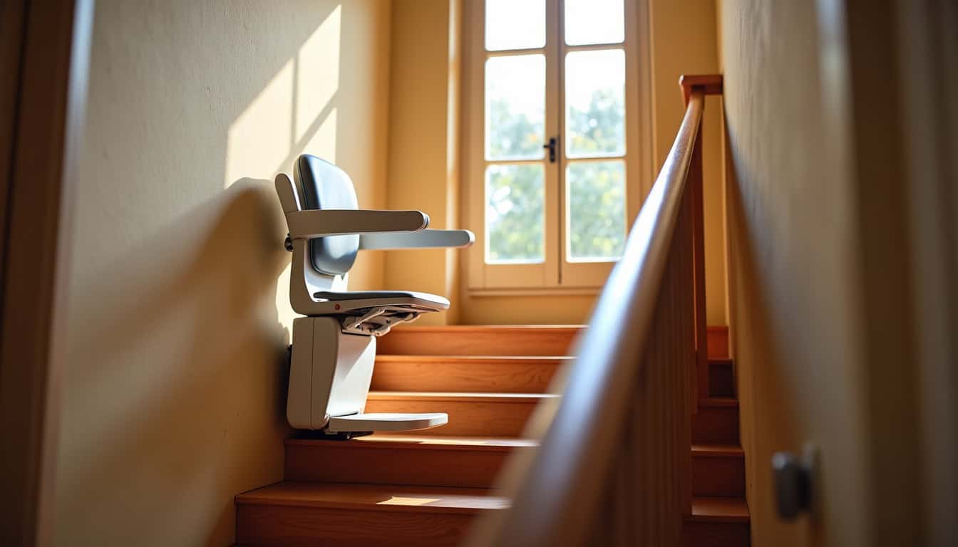 Monte-escalier tournant installé dans une maison à Chépy