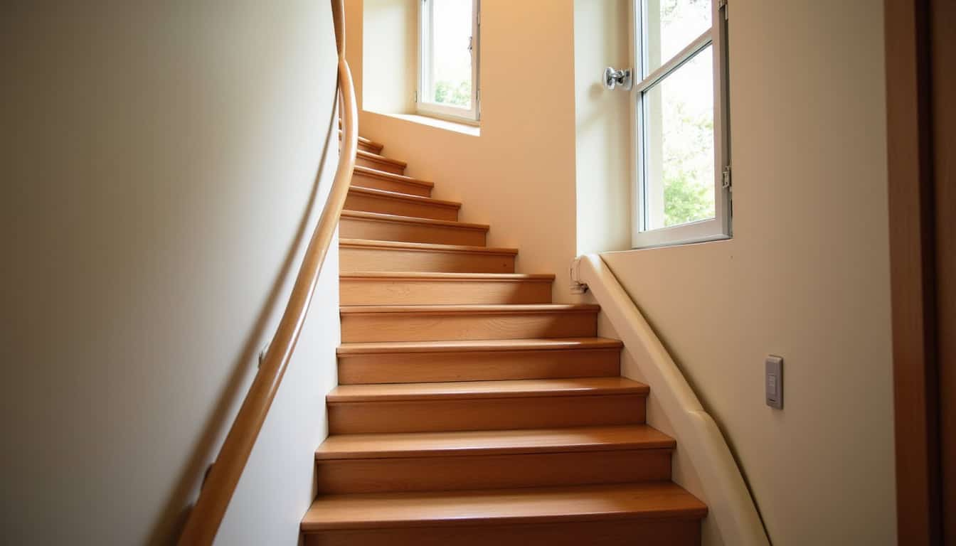 Monte-escalier tournant installé dans une maison à Darnieulles, adapté à un escalier avec virage