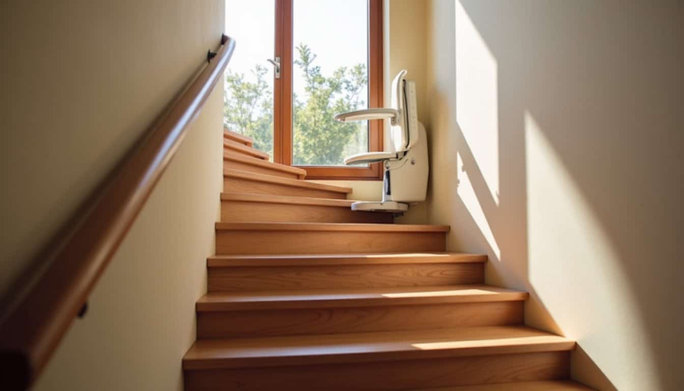 Monte-escalier tournant installé dans une maison à Manzat, escalier avec virage