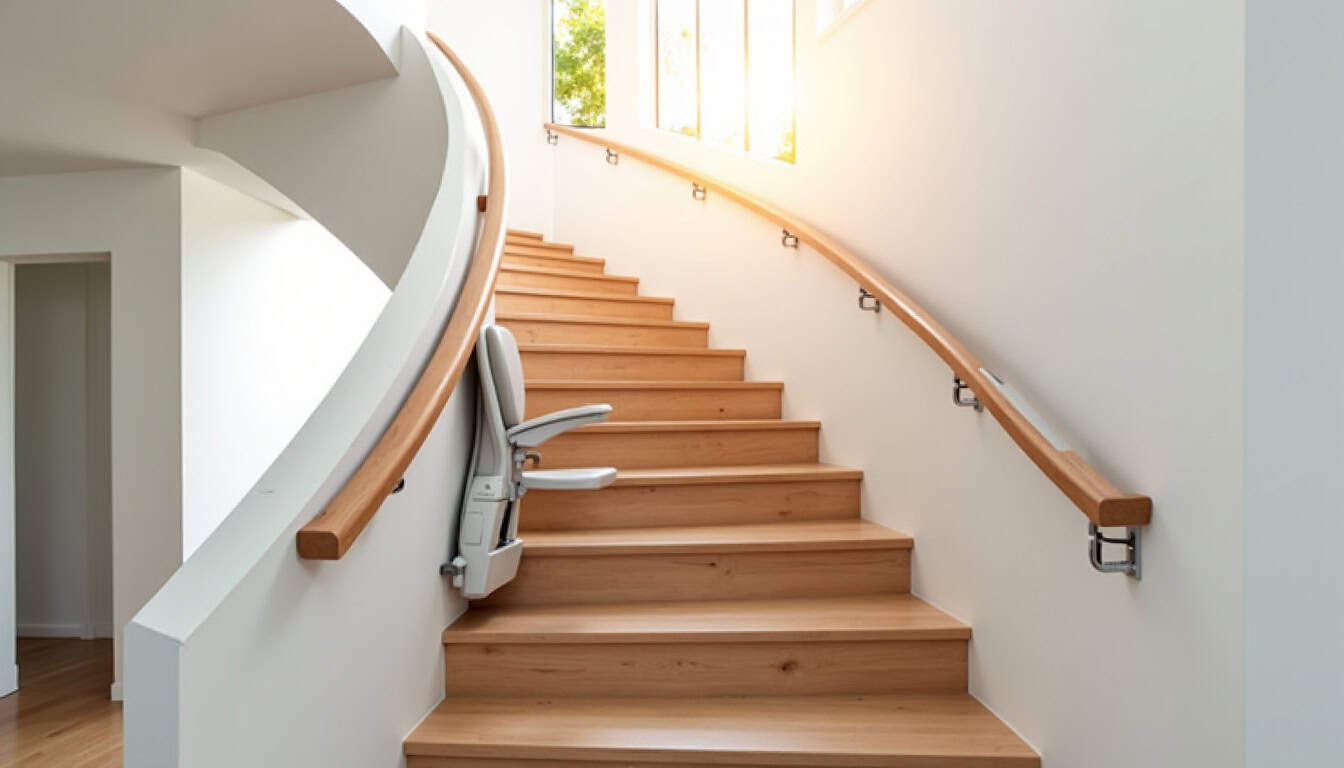 Monte-escalier tournant installé dans une maison à Moigny-sur-École
