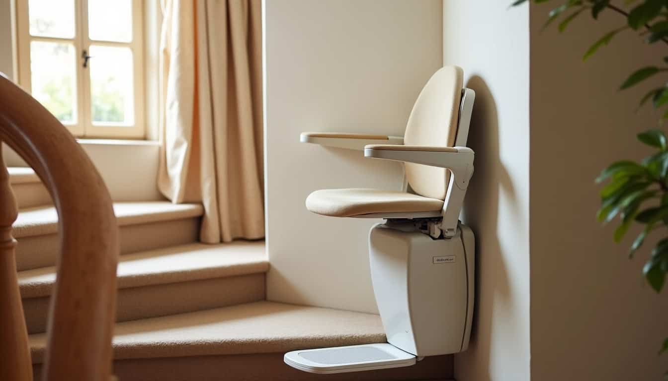 Monte-escalier tournant installé dans une maison à Pouzolles