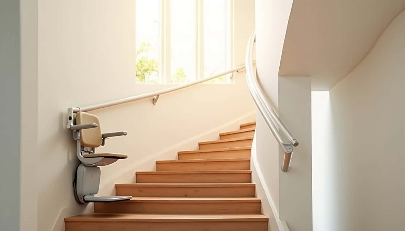 Monte-escalier tournant installé dans une maison à Saint-Maurice-de-gourdans