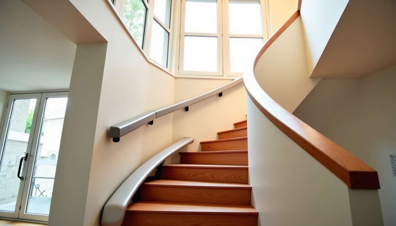 Monte-escalier tournant installé dans une maison à Sainte-Tulle, vue d