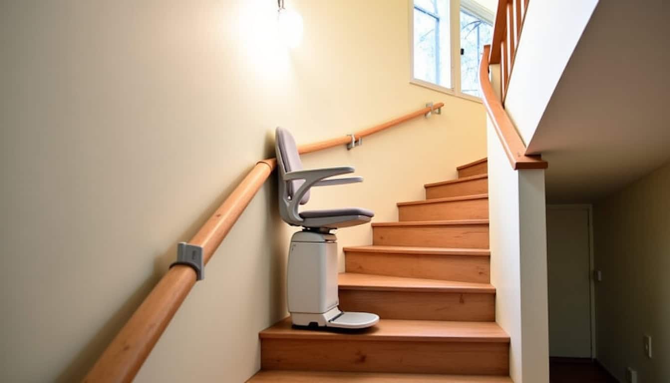 Monte-escalier tournant installé dans une maison à Senones, escalier avec palier