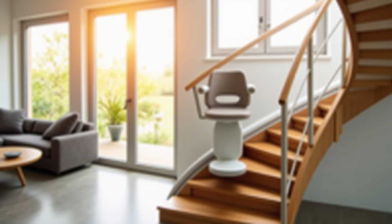 Monte-escalier tournant installé dans une maison à Serques