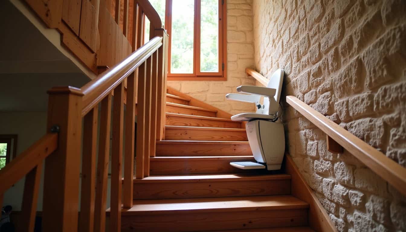 Monte-escalier tournant installé dans une maison ancienne à Bazeilles