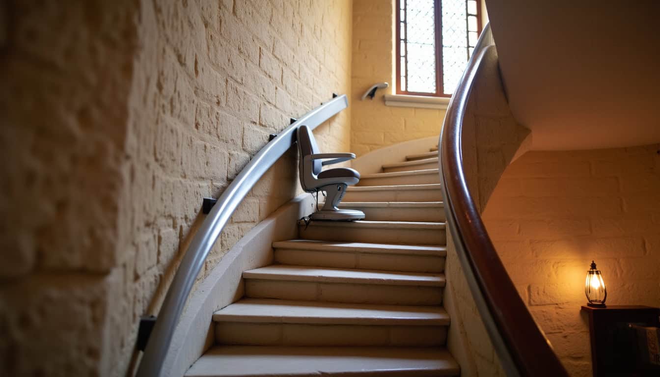 Monte-escalier tournant installé dans une maison ancienne à Buellas
