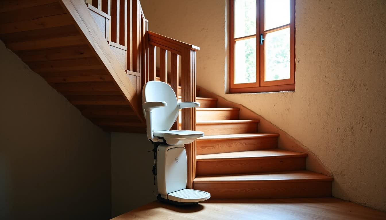 Monte-escalier tournant installé dans une maison ancienne à Chauray