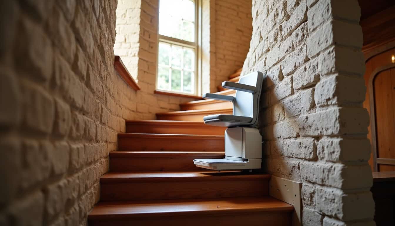 Monte-escalier tournant installé dans une maison ancienne à Clichy-sous-Bois