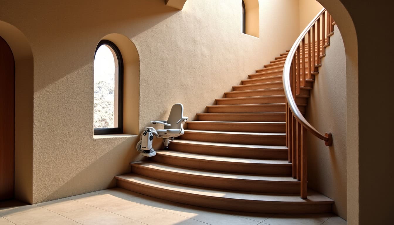 Monte-escalier tournant installé dans une maison ancienne à Grambois