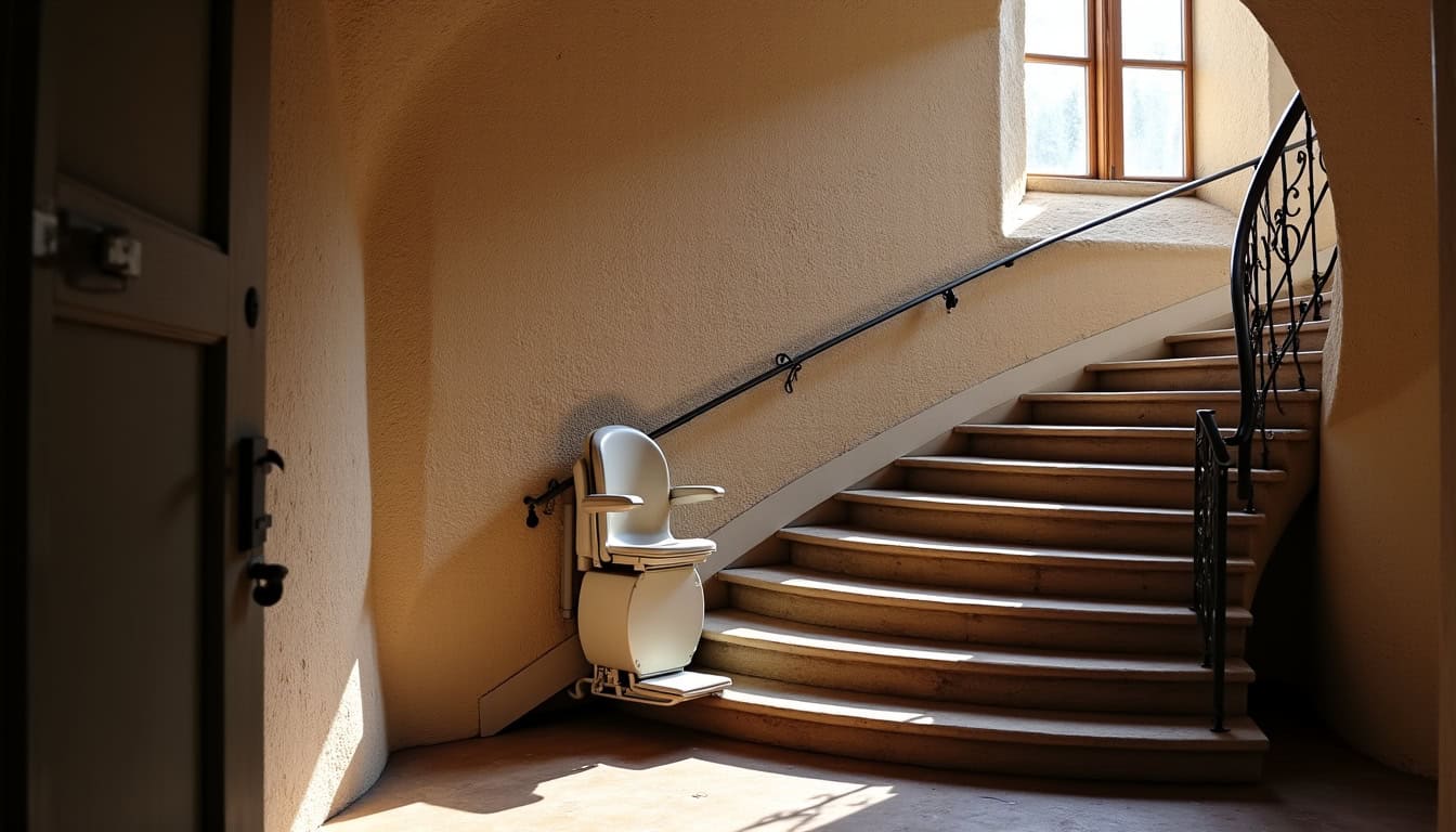 Monte-escalier tournant installé dans une maison ancienne à Le Puy-Notre-Dame