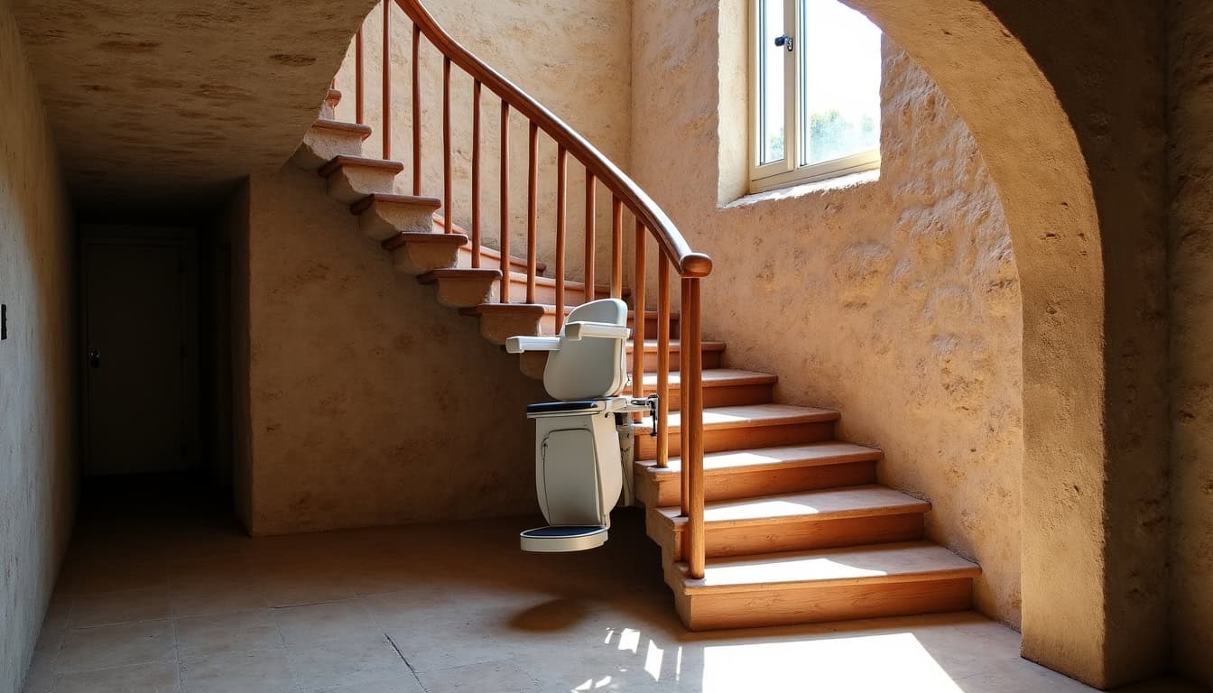 Monte-escalier tournant installé dans une maison ancienne à Millas